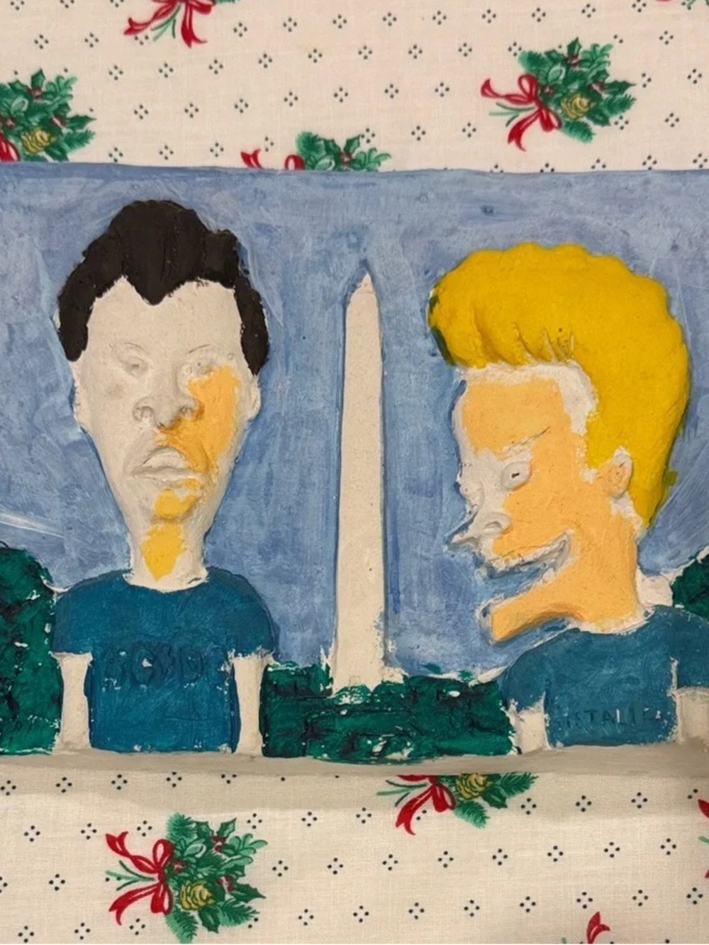 Hand-Painted Home Art Panel in Blue and Yellow